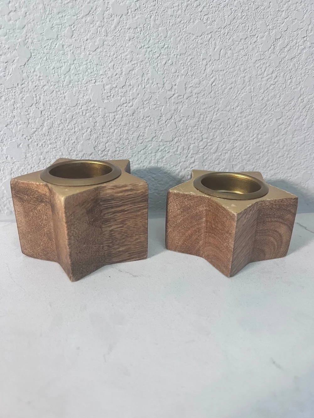 Hallmark Wood Star Tea Light Candle Holders Set of 2 Gold Tone